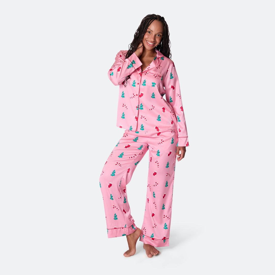 Roze Satijnen Kerstpyjama Dames