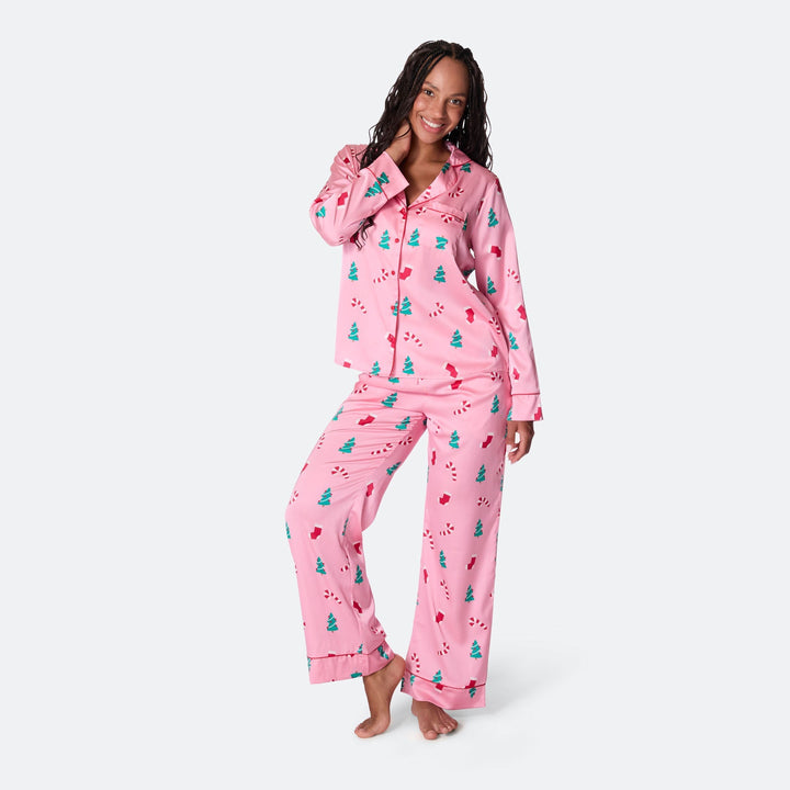 Roze Satijnen Kerstpyjama Dames