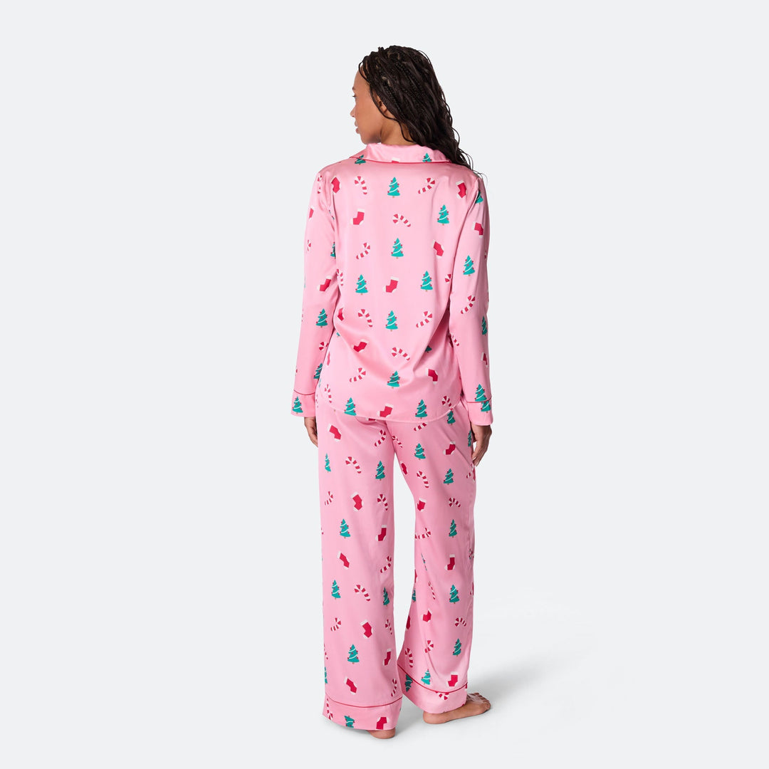 Roze Satijnen Kerstpyjama Dames