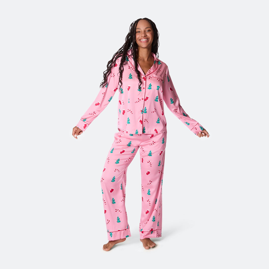 Roze Satijnen Kerstpyjama Dames