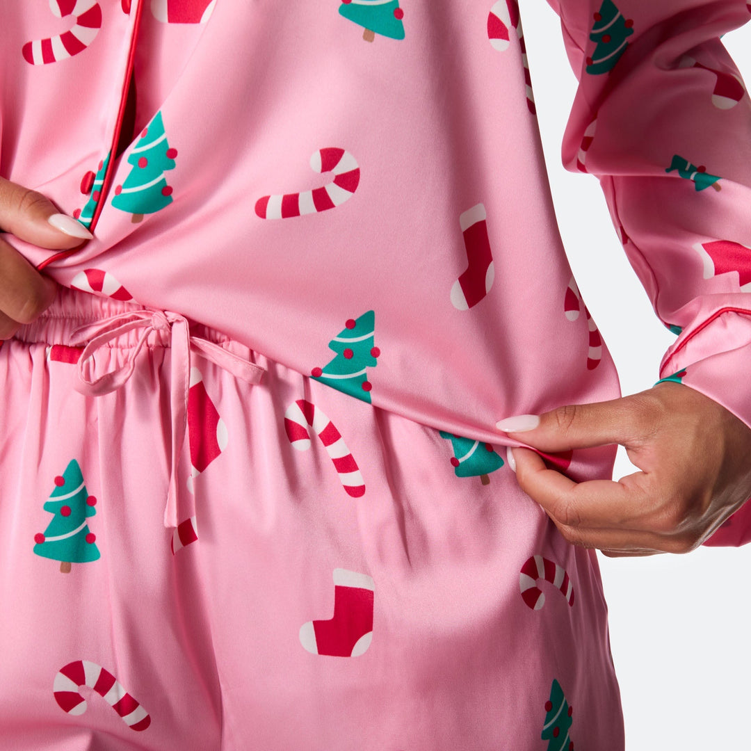 Roze Satijnen Kerstpyjama Dames