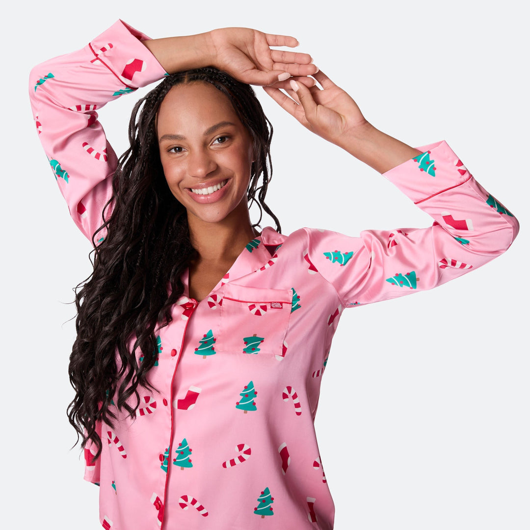 Roze Satijnen Kerstpyjama Dames