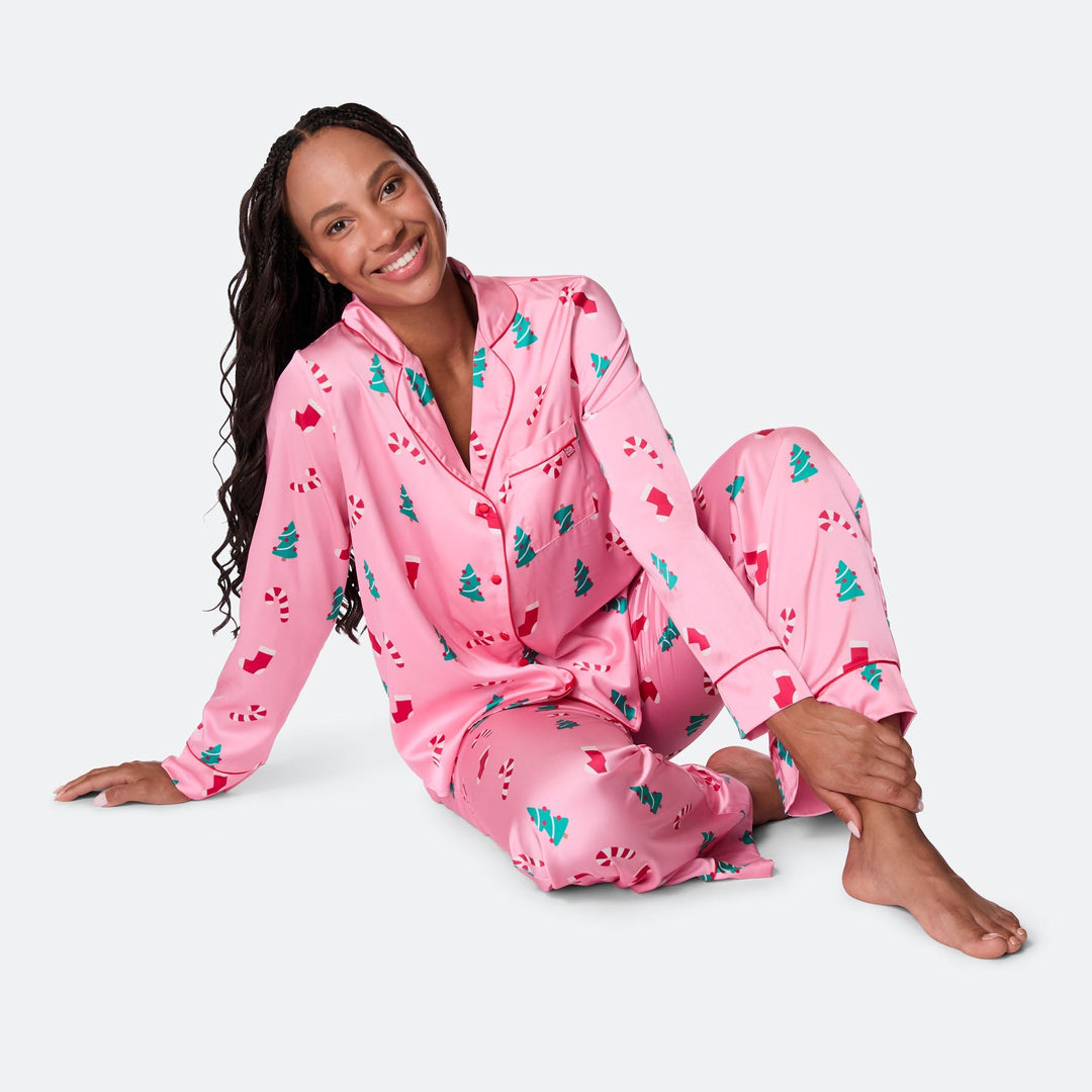 Roze Satijnen Kerstpyjama Dames