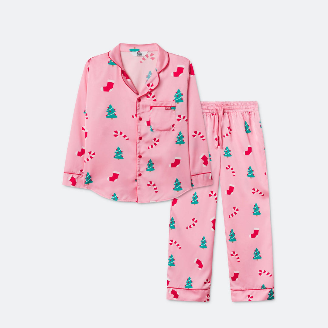 Roze Satijnen Kerstpyjama voor Kinderen