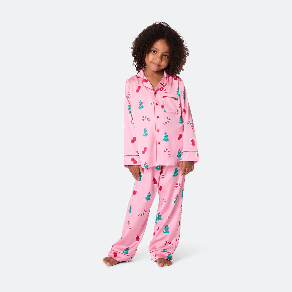 Roze Satijnen Kerstpyjama voor Kinderen