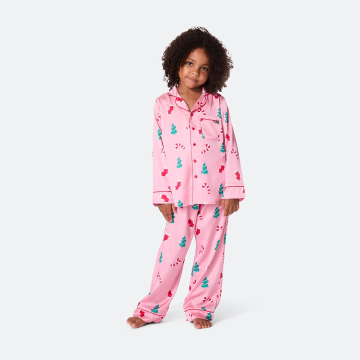 Roze Satijnen Kerstpyjama voor Kinderen