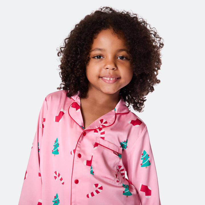 Roze Satijnen Kerstpyjama voor Kinderen