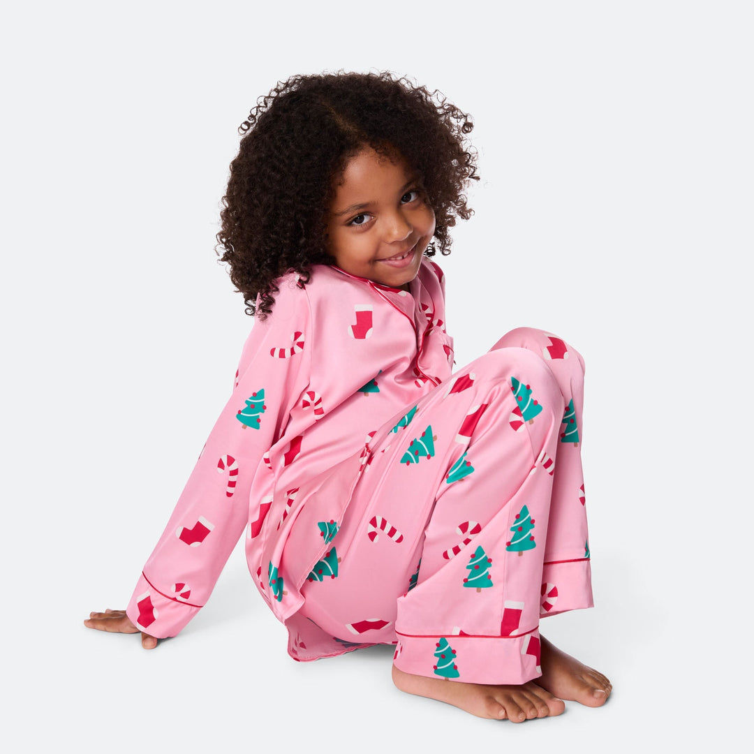 Roze Satijnen Kerstpyjama voor Kinderen