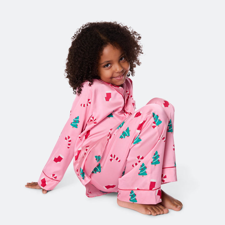 Roze Satijnen Kerstpyjama voor Kinderen