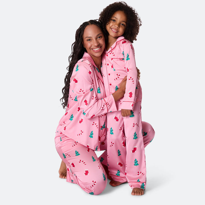 Roze Satijnen Kerstpyjama Dames