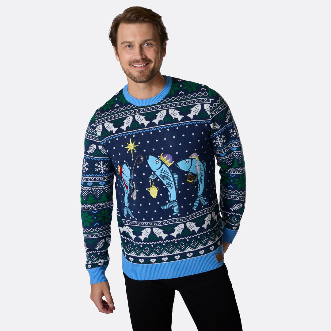 Three Wise Fish Kersttrui Heren