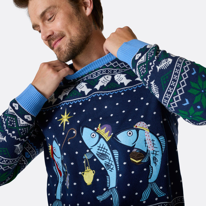 Three Wise Fish Kersttrui Heren