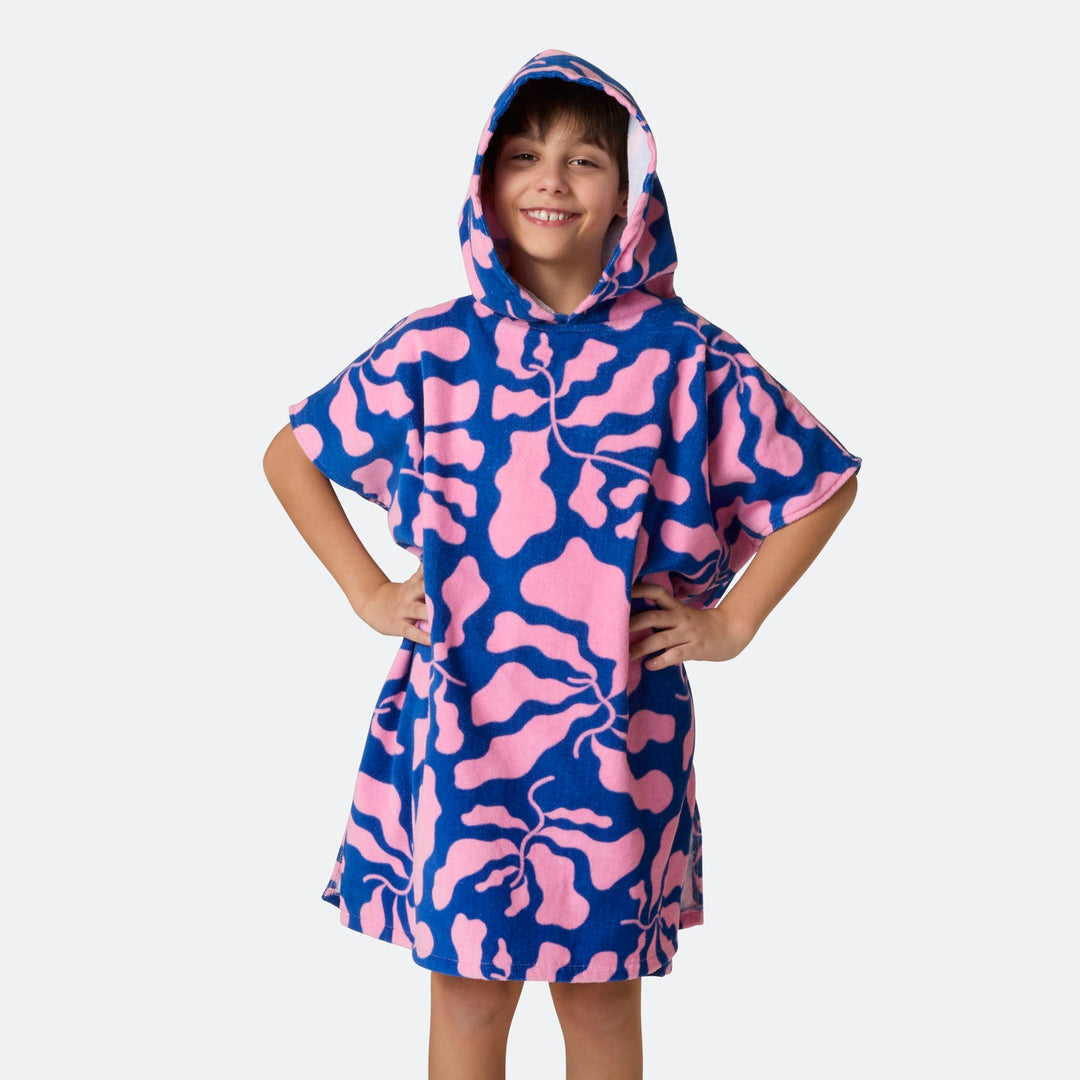 Blauw Patroon Surf Poncho Voor Kinderen