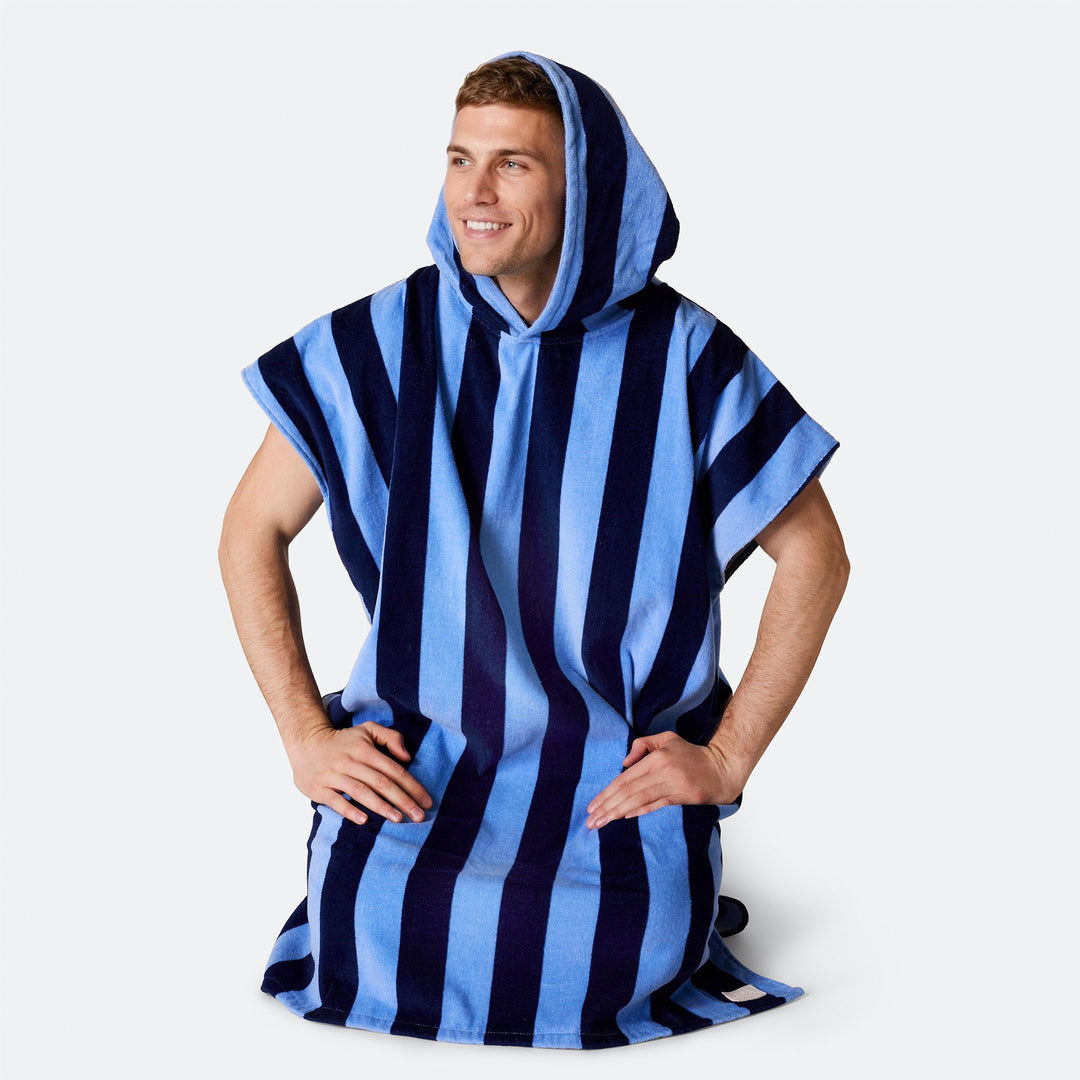 Blauw Gestreept Surf Poncho