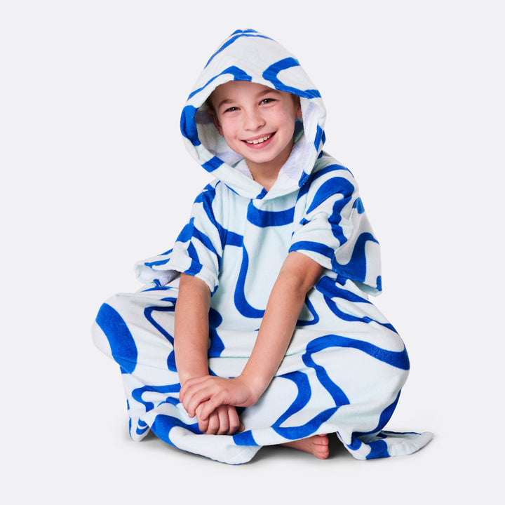 Blauwe Golven Surf Poncho voor Kinderen