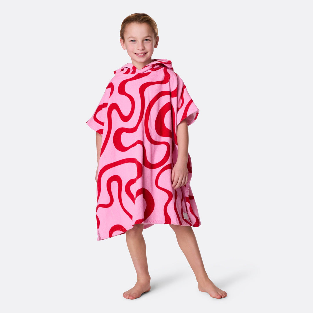 Roze Golven Surf Poncho voor Kinderen