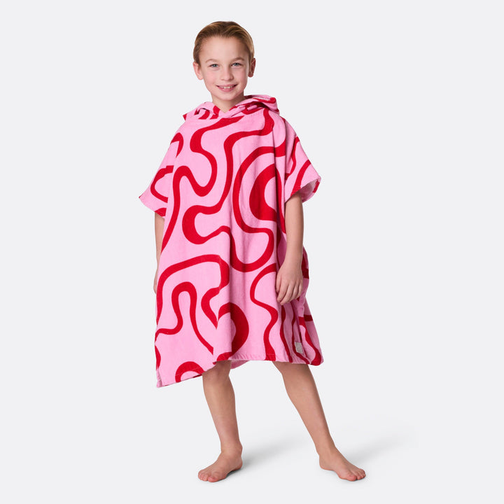 Roze Golven Surf Poncho voor Kinderen