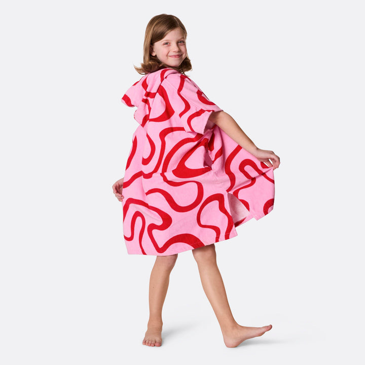 Roze Golven Surf Poncho voor Kinderen