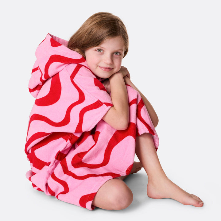 Roze Golven Surf Poncho voor Kinderen