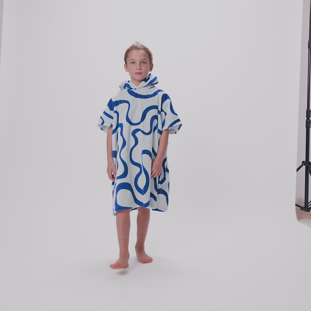 Blauwe Golven Surf Poncho voor Kinderen
