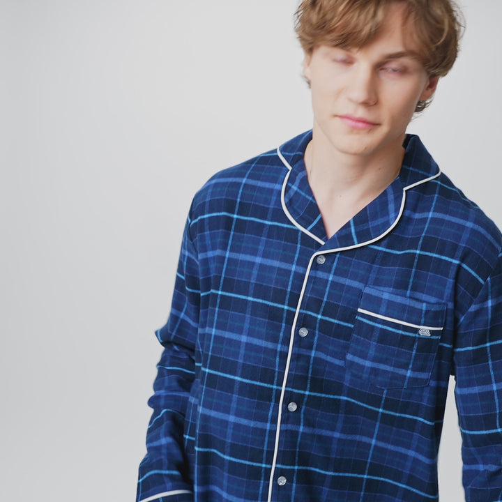Blauwe Flanellen Kerstpyjama Heren