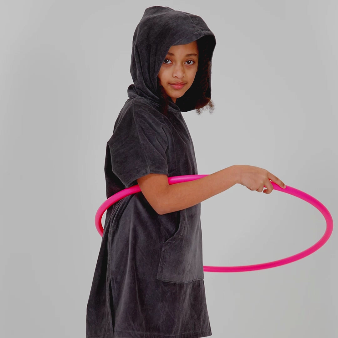 Houtskool Grijs Surf Poncho Voor Kinderen