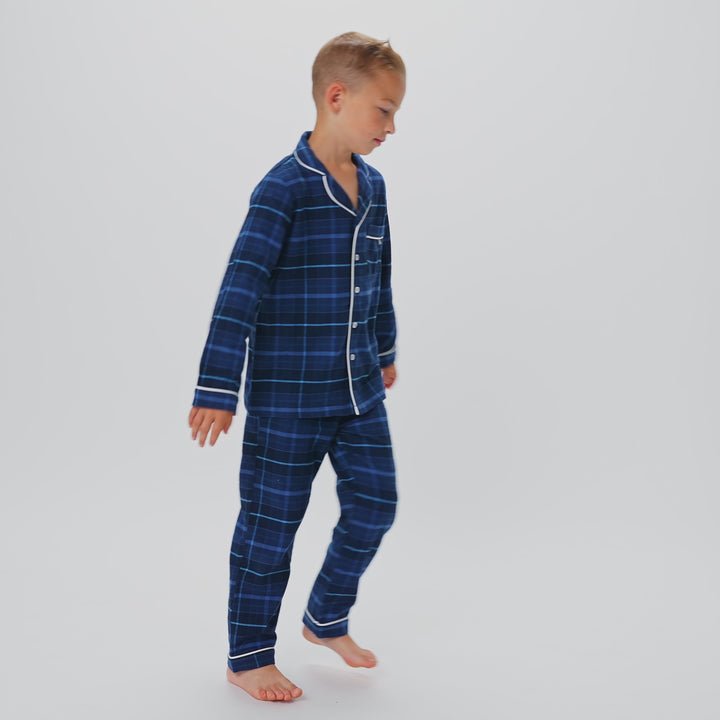 Blauwe Flanellen Kerstpyjama Voor Kinderen