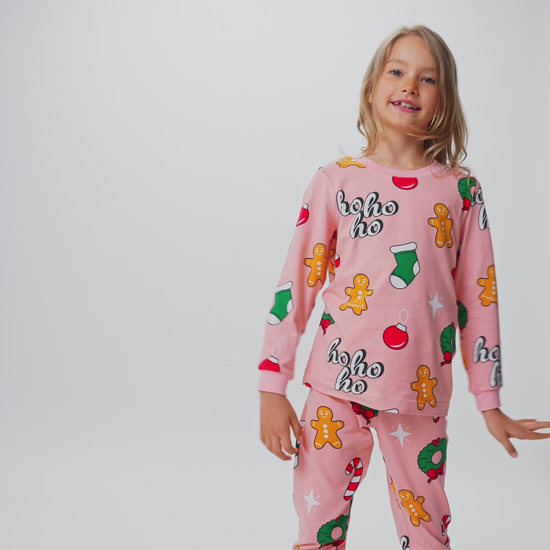 Roze Hohoho Kerstypyjama voor Kinderen