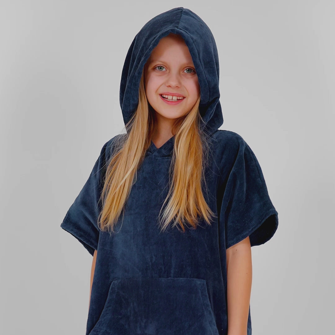 Navy Blauw Surf Poncho Voor Kinderen