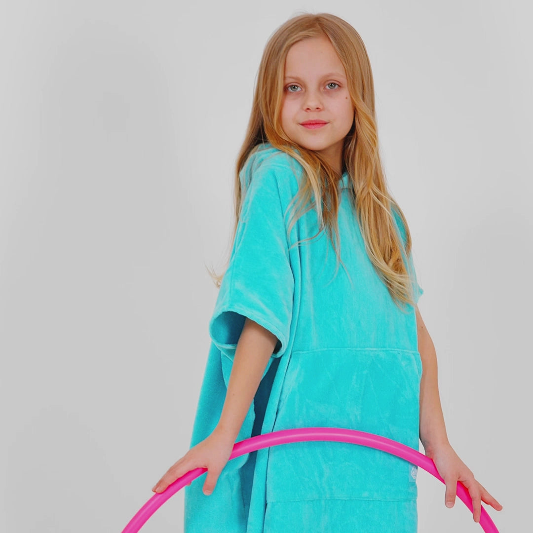 Koraalblauw Surf Poncho Voor Kinderen