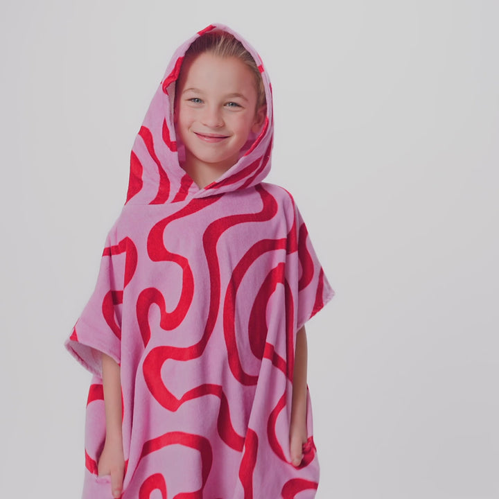 Roze Golven Surf Poncho voor Kinderen
