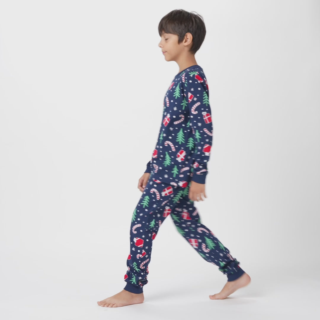 Blauwe Kerstpatroon Kerstpyjama voor Kinderen