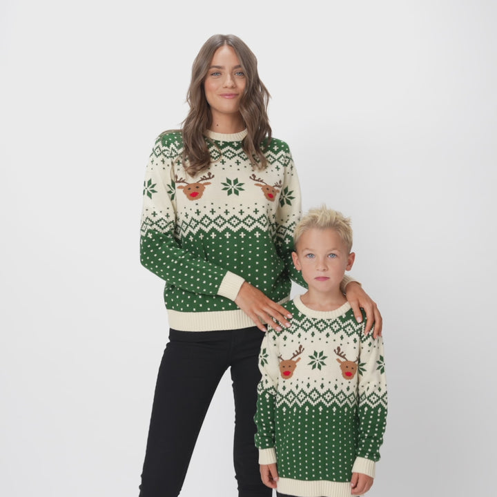 Groene Retro Rendier Kersttrui voor Kinderen