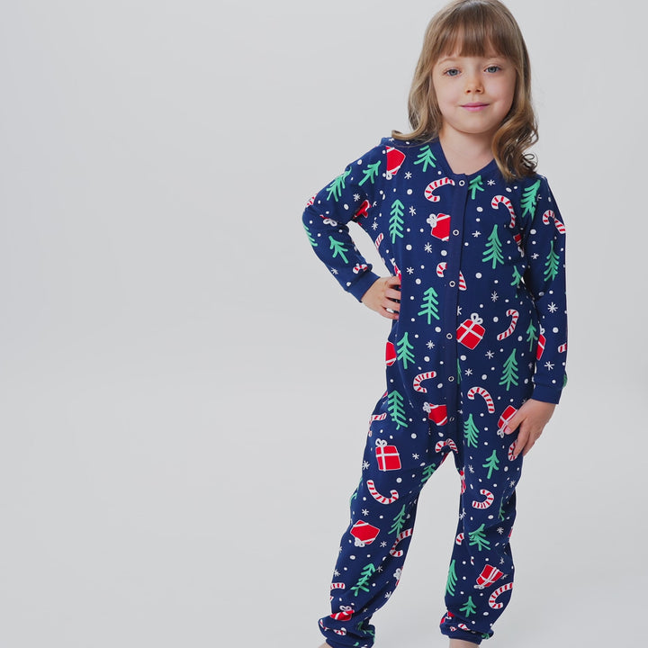 Blauwe Kerstpatroon Overall Kerstpyjama voor Kinderen