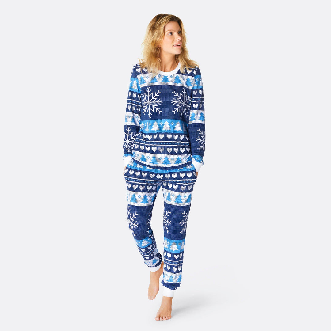 Gebreid Patroon Blauw Kerstpyjama Dames