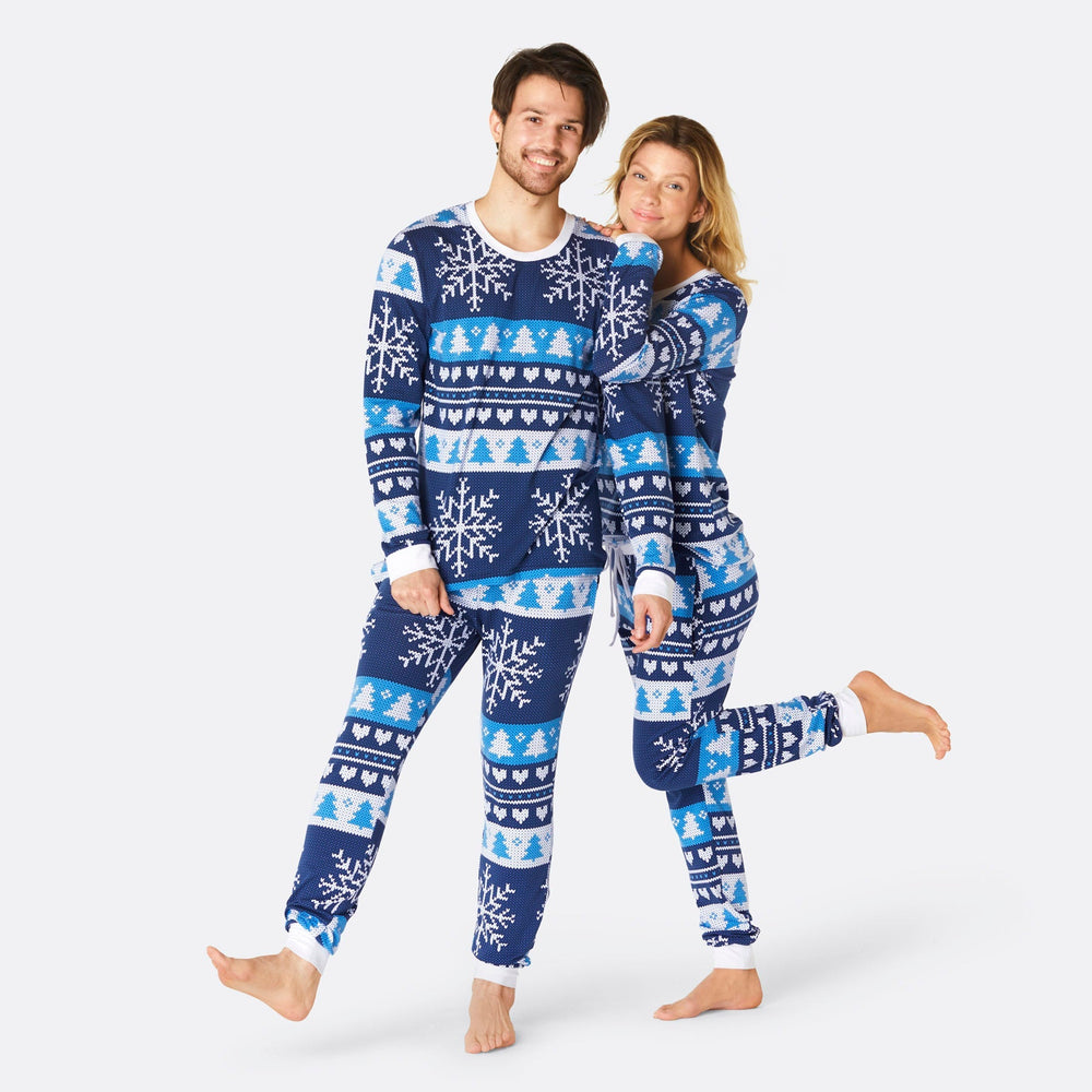 Gebreid Patroon Blauw Kerstpyjama Heren