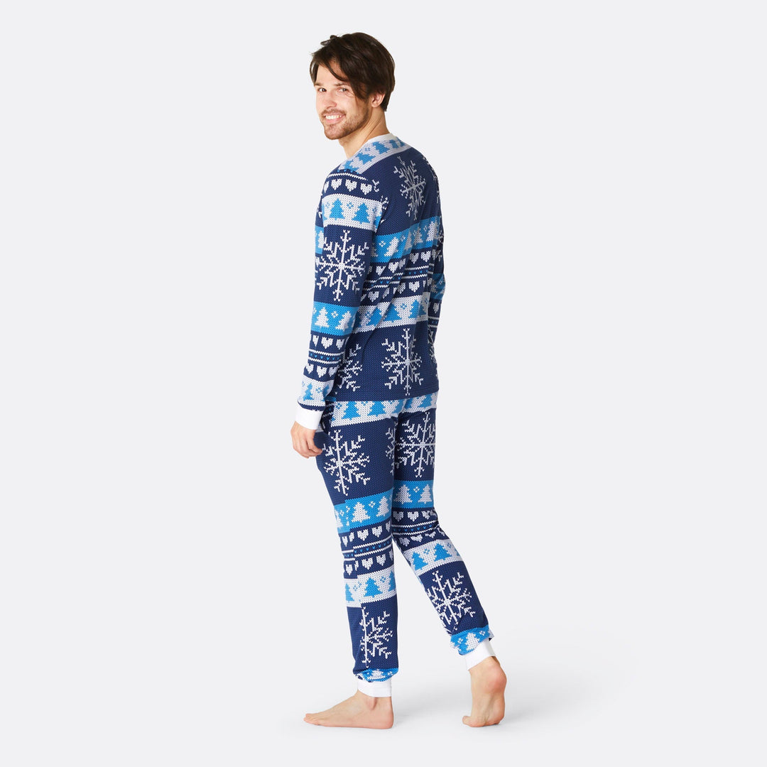 Gebreid Patroon Blauw Kerstpyjama Heren