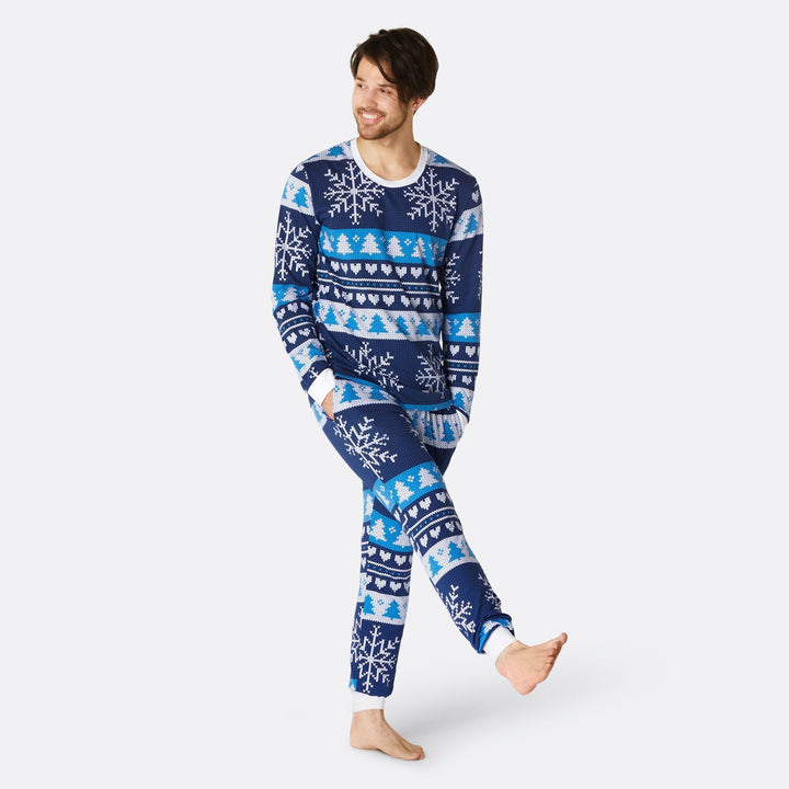 Gebreid Patroon Blauw Kerstpyjama Heren