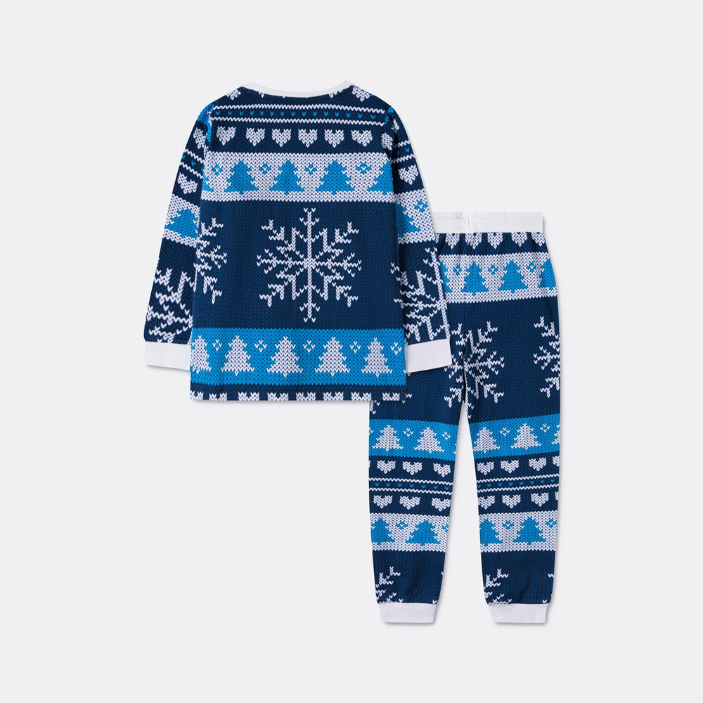 Gebreid Patroon Blauw Kerstpyjama Voor Kinderen