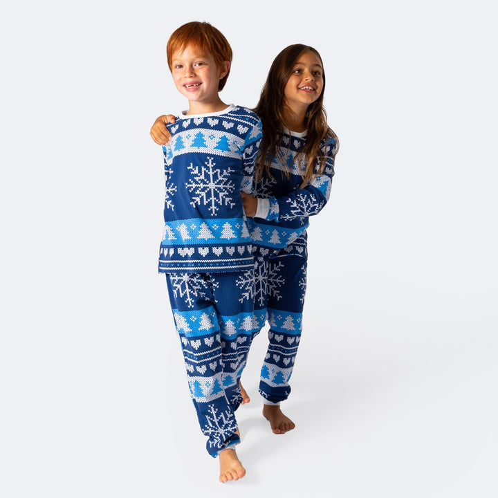 Gebreid Patroon Blauw Kerstpyjama Voor Kinderen