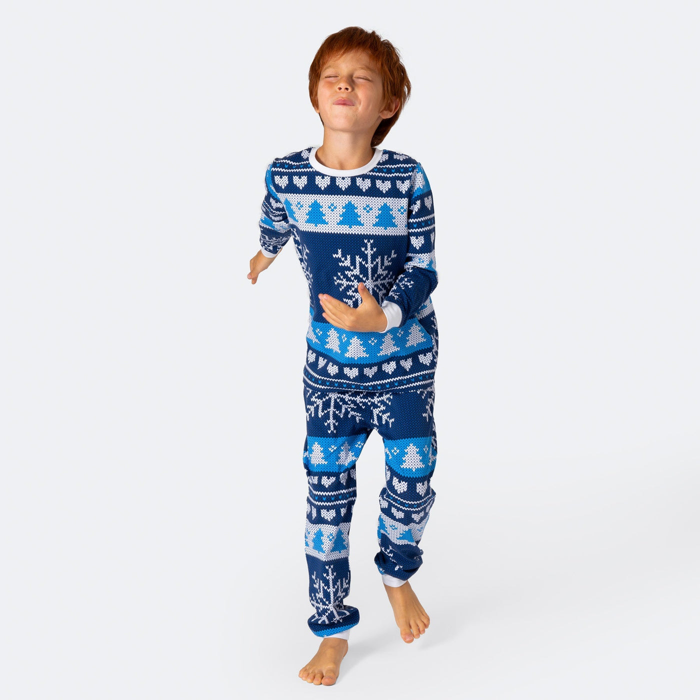 Gebreid Patroon Blauw Kerstpyjama Voor Kinderen