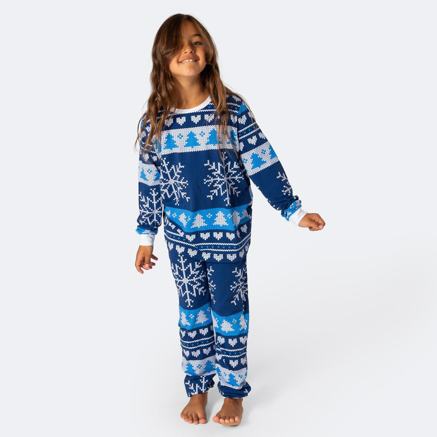 Gebreid Patroon Blauw Kerstpyjama Voor Kinderen