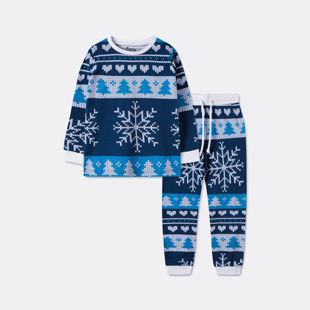 Gebreid Patroon Blauw Kerstpyjama Voor Kinderen