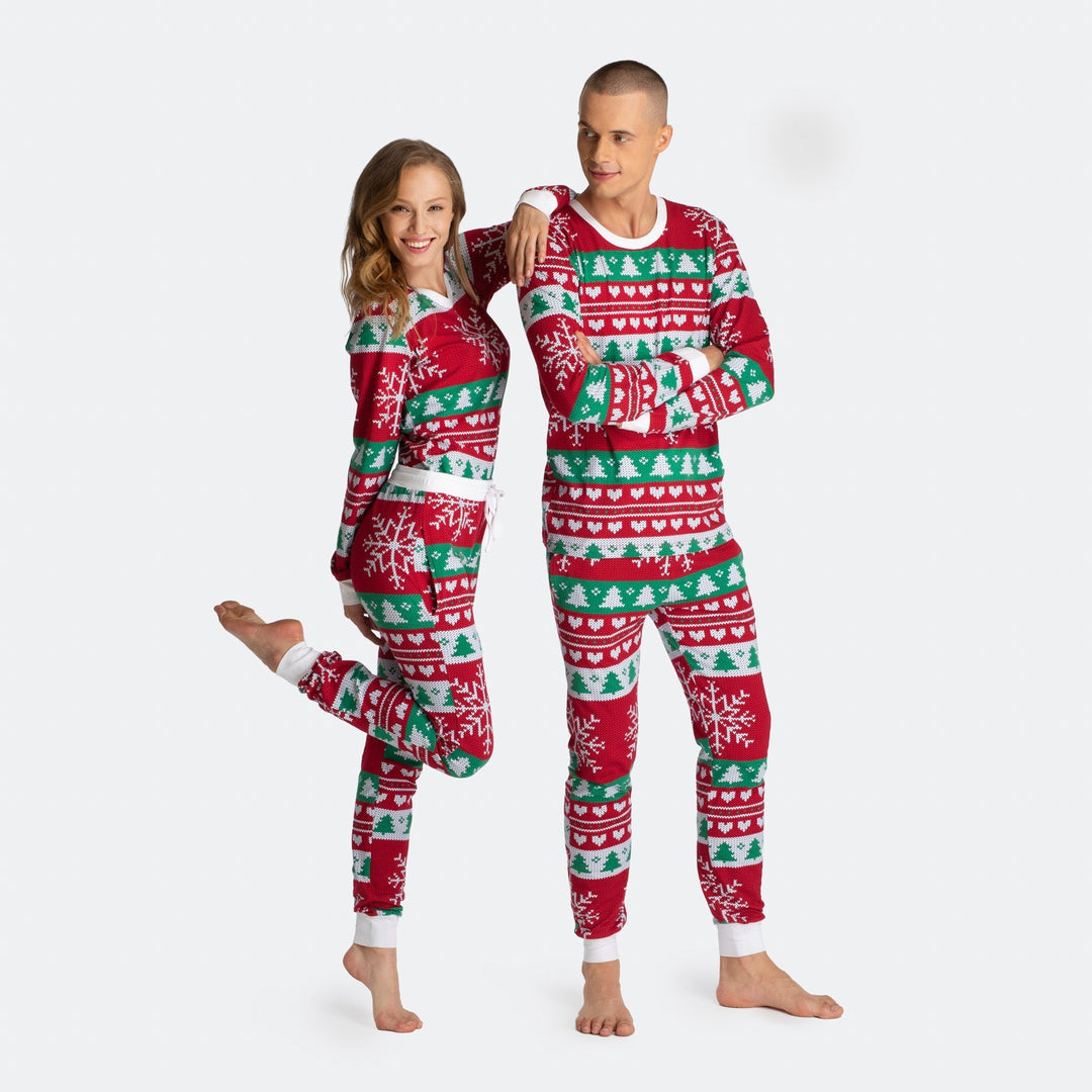 Gebreid Patroon Rood Kerstpyjama Dames