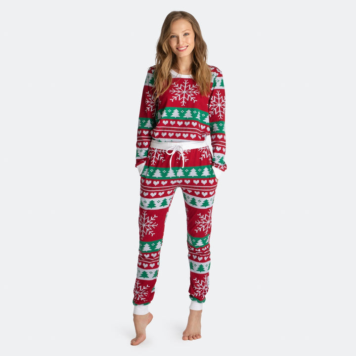 Gebreid Patroon Rood Kerstpyjama Dames