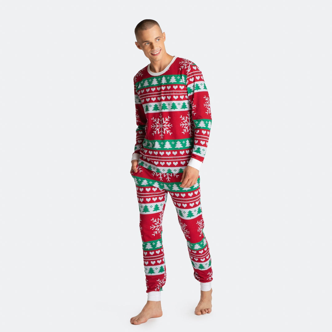 Gebreid Patroon Rood Kerstpyjama Heren