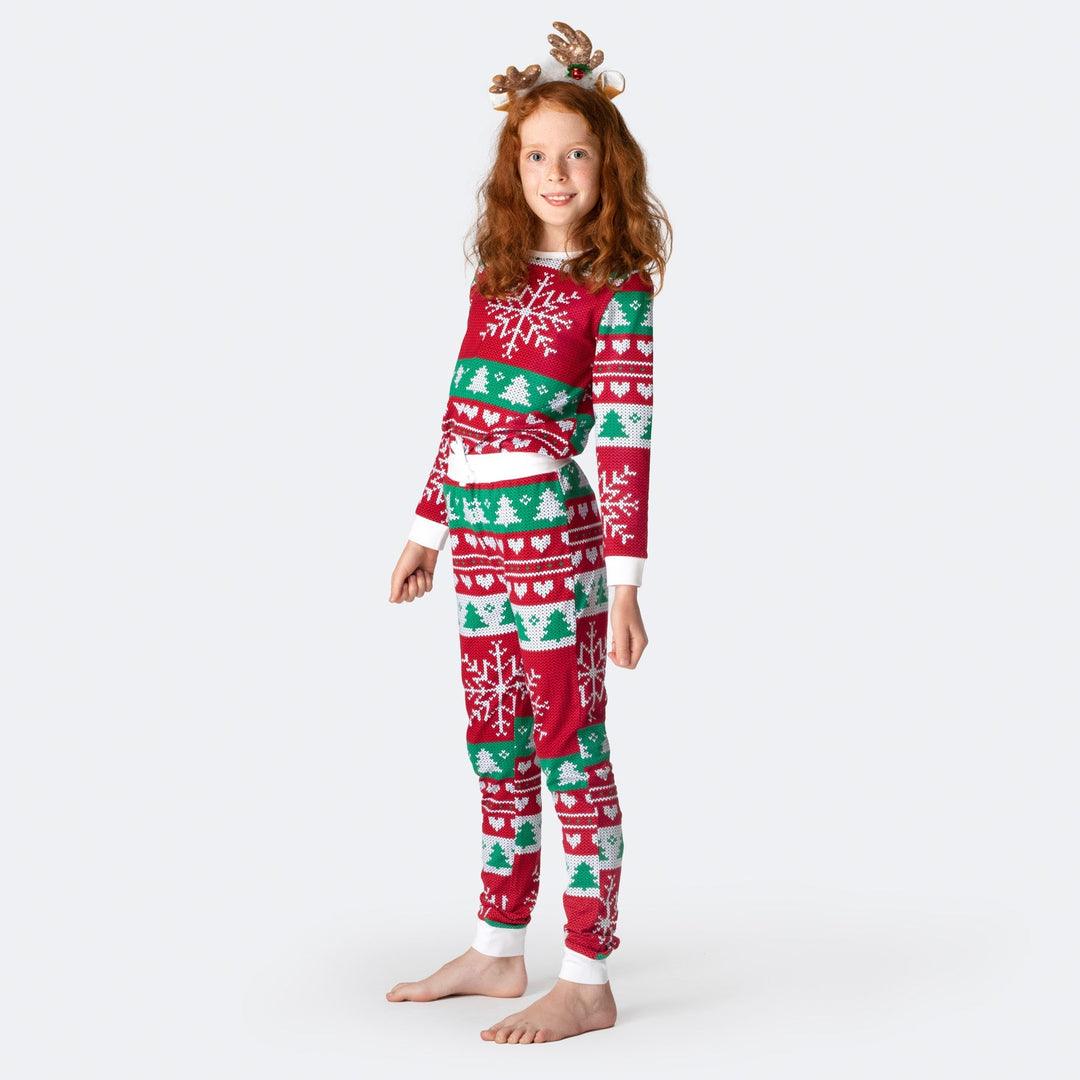 Gebreid Patroon Rood Kerstpyjama Voor Kinderen