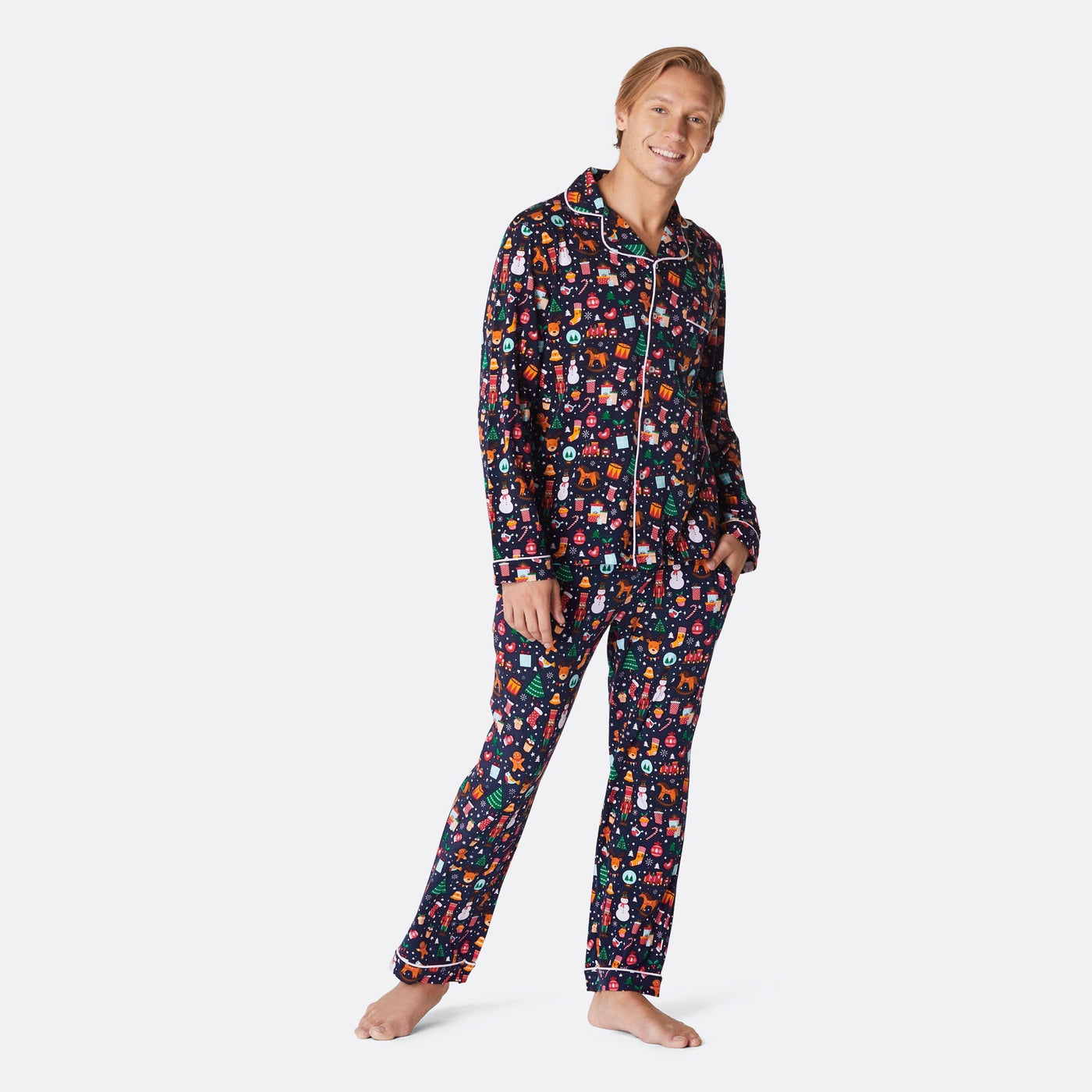 Kerstdroom Kerstpyjama Met Kraag Blauw Heren