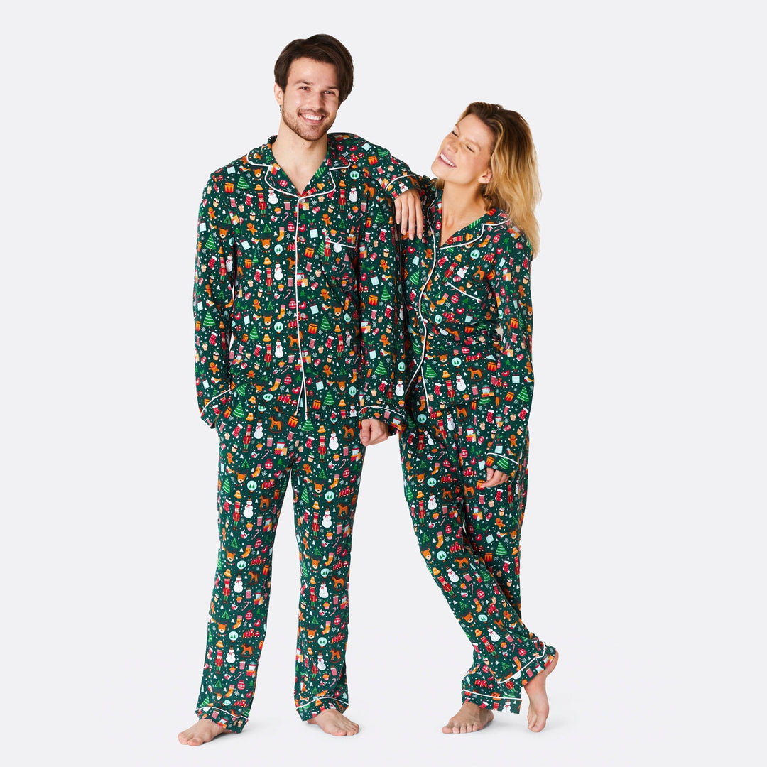 Kerstdroom Kerstpyjama Met Kraag Groen Dames