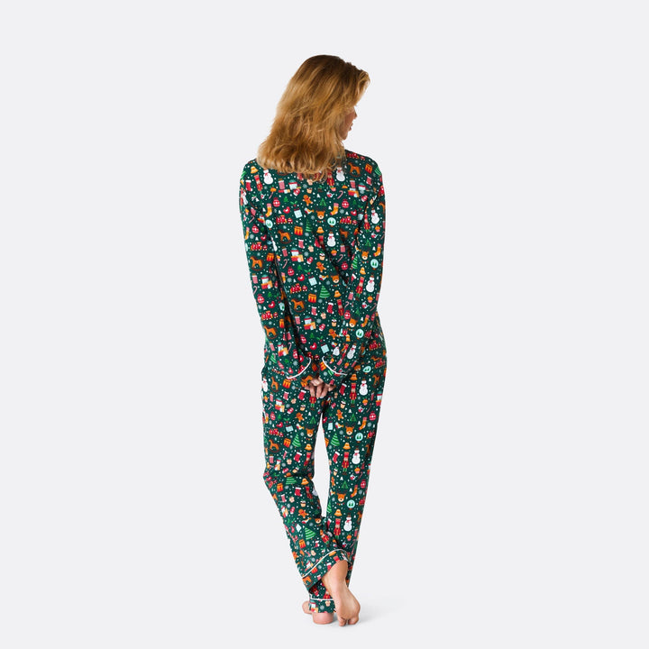 Kerstdroom Kerstpyjama Met Kraag Groen Dames